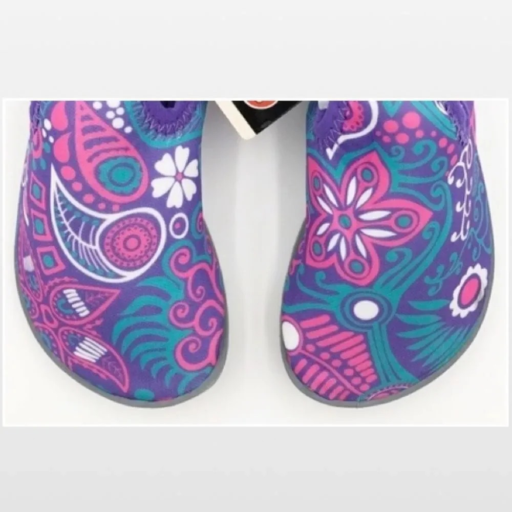 New Aqua Leisure Water Shoes Kid Size 7 8 Purple Floral Slip Ons